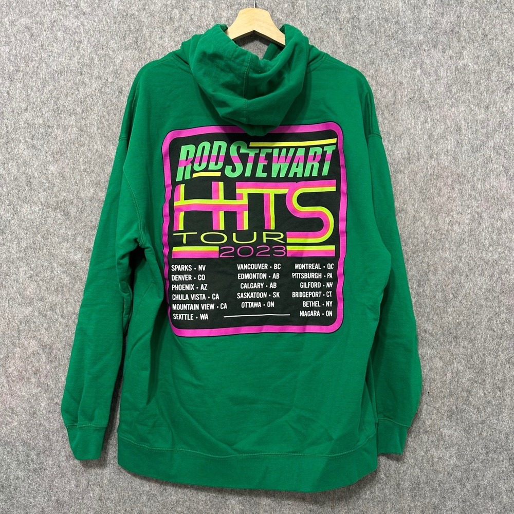 Rod Stewart Hits Tour 2023 Green Hoodie Sweatshirt Mens XL